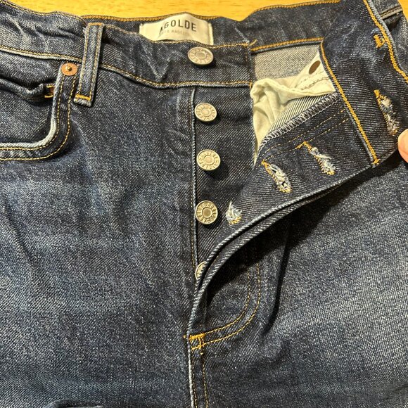 Womens Agolde Riley Long Blue Dark Wash Style A9090B-1255 Button-Fly Jeans 23 * - Picture 4 of 13